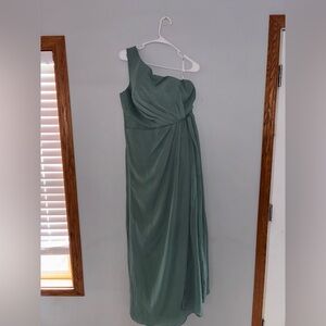 One-Shoulder Sage Green Evening Dress